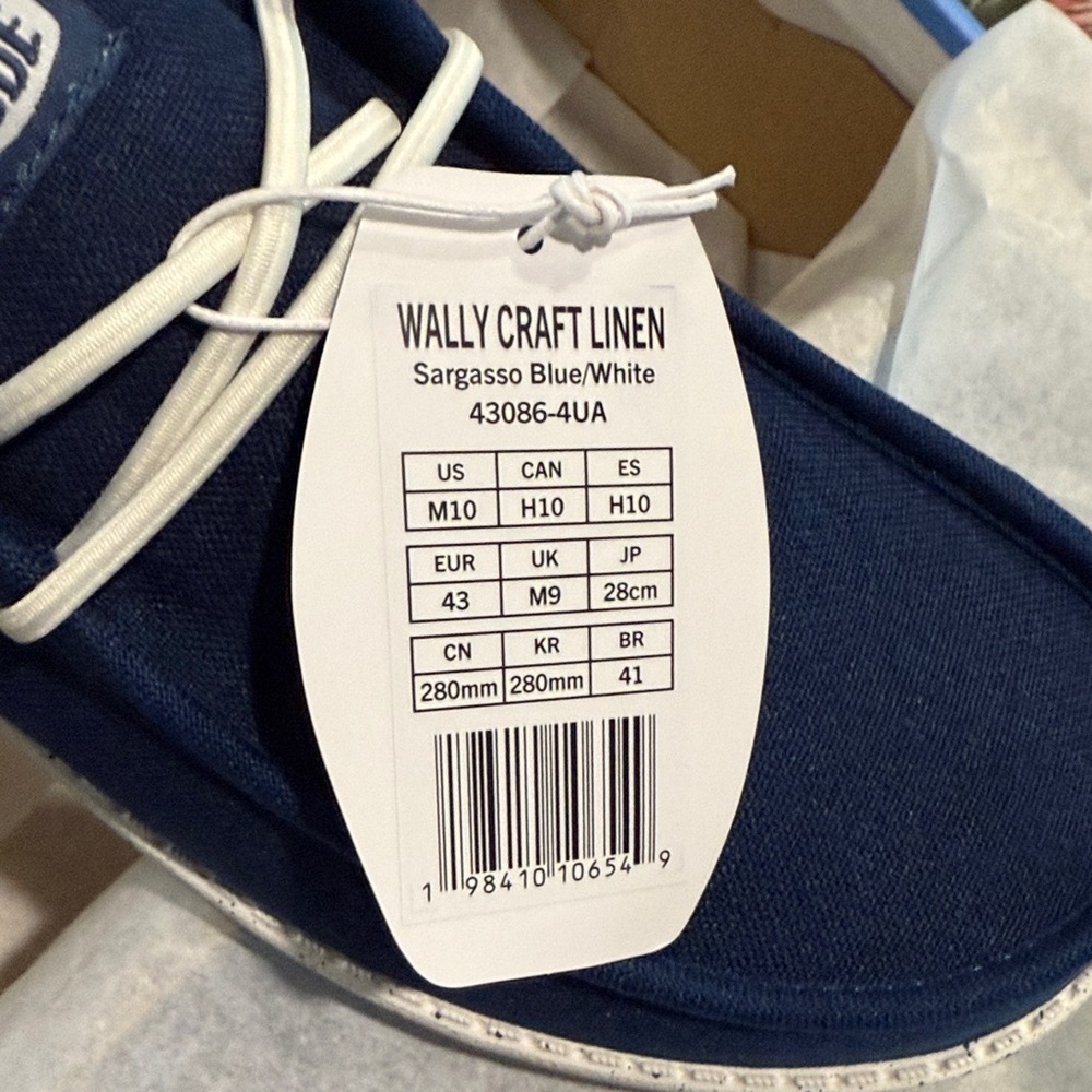 Hey Dude Wally Craft Linen Sargasso Blue/White Loafers - Picture 2 of 4